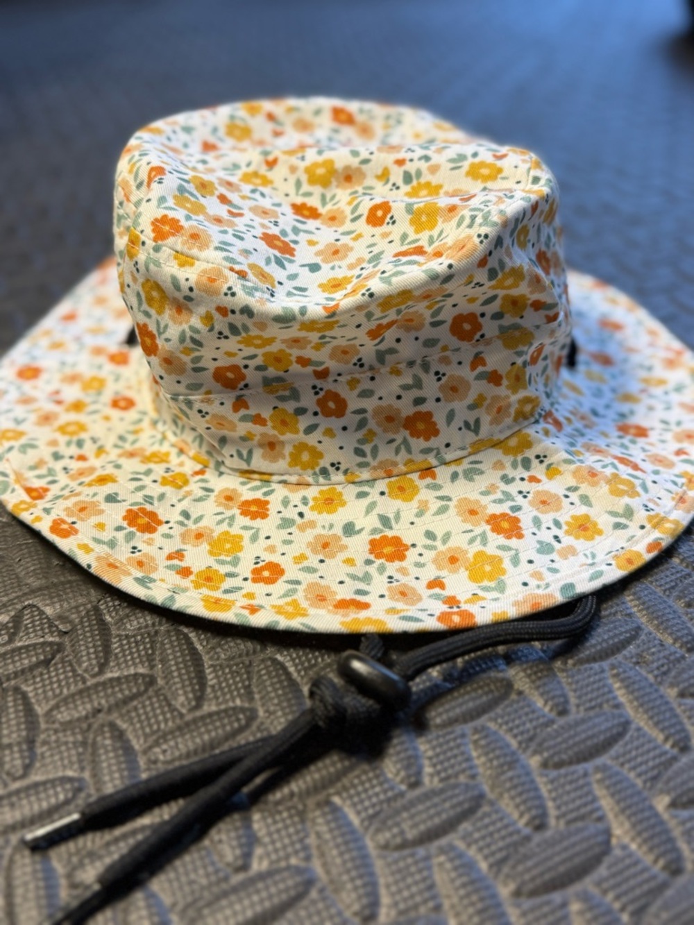 MAD Engine Yellow Ditsy Floral Cotton Bucket Hat With Adjustable Strap One Size
